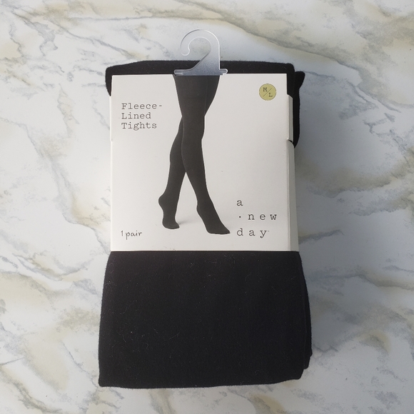 Fleece Lined Tights Flat Knit Black Medium Large
